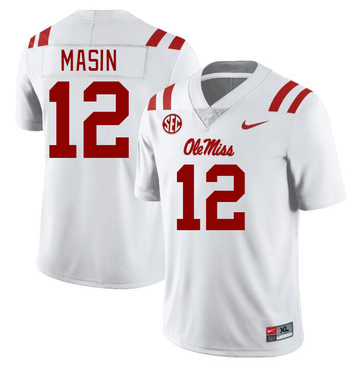 Men #12 Fraser Masin Ole Miss Rebels College Football Jerseys Stitched Sale-White